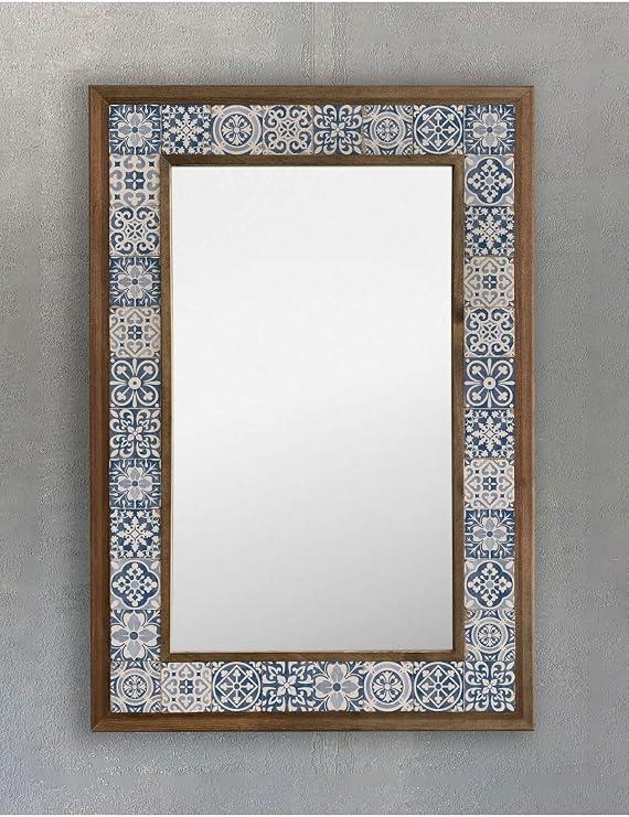 Oscar Stone Decor Masif Çerçeveli Mozaik Taş (Mermer) Ayna 43X63Cm Seramik Desenli-Dresuar Aynası Ayn4060-090