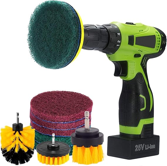 Kichwit 4 Inch Drill Power Brush Tile Scrubber Scouring Pads Cleaning Kit | 2 Inch Small Brush Included, Heavy Duty Household Cleaning Tool (Drill NOT Included)