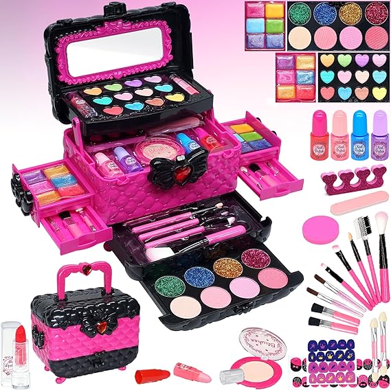 Kids Makeup Toys for Girls - Safe and Washable Makeup for Kids, Kids Makeup Kit for Girl, Real Girls Makeup Kit for Kids Toddler, Princess Birthday Gifts for 4 5 6 7 8 9 Year Old Girls Gift (Rose)