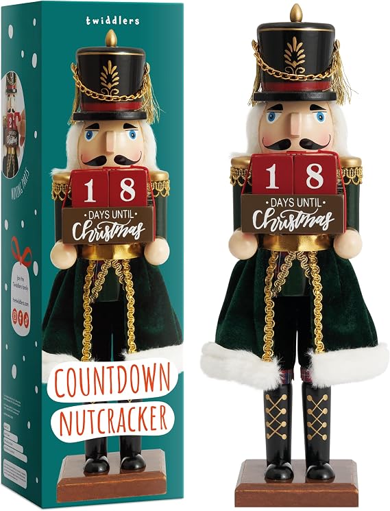 THE TWIDDLERS 12-Inch Wooden Nutcracker Christmas Decor with Days Countdown - Decorative Advent Christmas Nutcracker Figures, Nutcracker Christmas Decorations, Cascanueces de Navidad with Gift Box