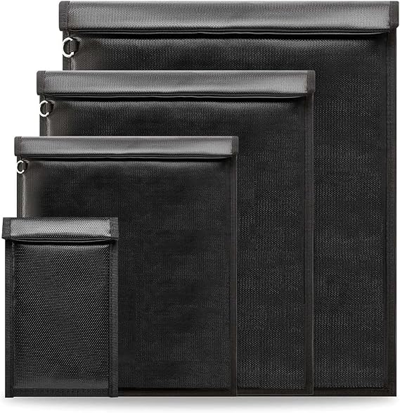 Faraday Bags, Waterproof Fireproof Money Bag for Cash, Important Document Storage Organizer for Valuables, Legal Documents Safe, Fireproof & Waterproof (Black)