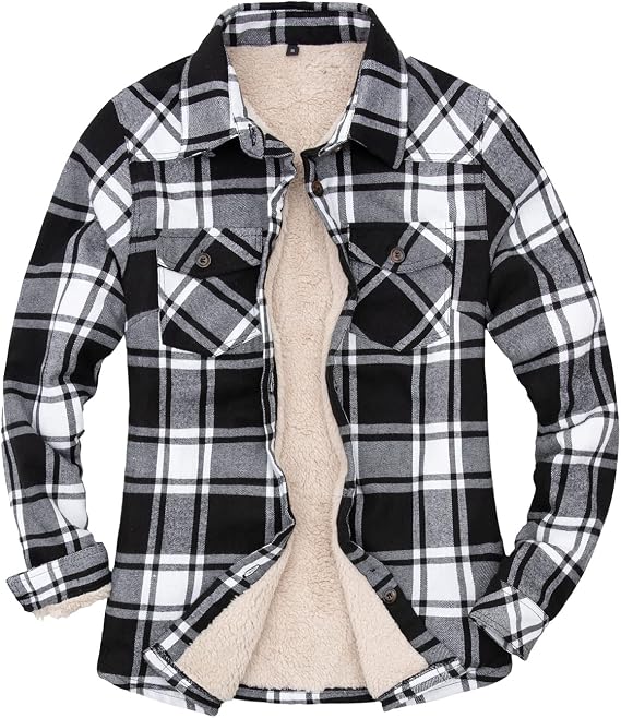 ThCreasa Womens Sherpa Lined Flannel Jacket with Hand Pockets | Full Sherpa Coverage, Plaid Shacket Coat, Womens Flannel Shirts Long Sleeve, Outdoor Errands, Dog Walks, Cold Weather Outings