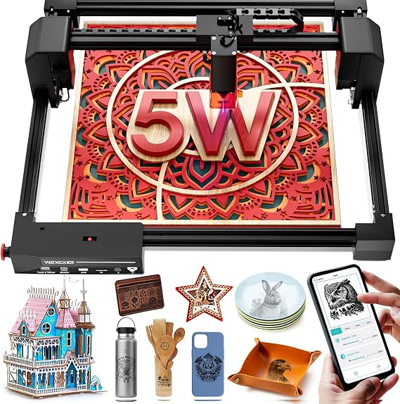 Laser Engraver, Woxcker L2 5.5W Laser Engraving Machine 300x300mm Big Bed Size with 0.01mm High Precision 6 Major Protection for Wood Leather Acrylic Glass Coated Metal (Class 1 Laser 5500mW)