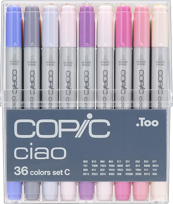 Copic Ciao, Alcohol Markers, 36 Colors Dual Brush Tip Art Markers, Ultra Blendable Markers for Coloring, Drawing & Illustration Art, Set C