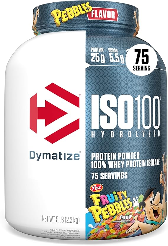 Dymatize ISO100 Protein Powder, 100% Whey Isolate, Fruity Pebbles | 25g Protein, Hydrolyzed, Fast-Absorbing, Supports Muscle Health, 5.5g BCAAs, Gluten-Free, 75 Servings, 5 lb