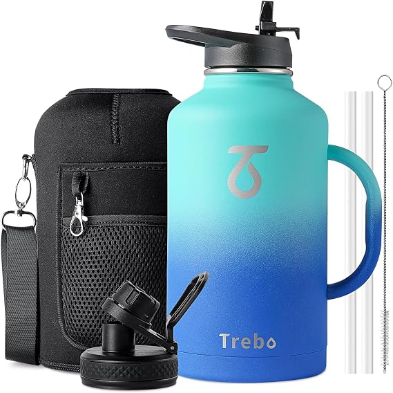 Trebo Insulated Water Bottle 2 L Stainless Steel with Side Handle & Pouch