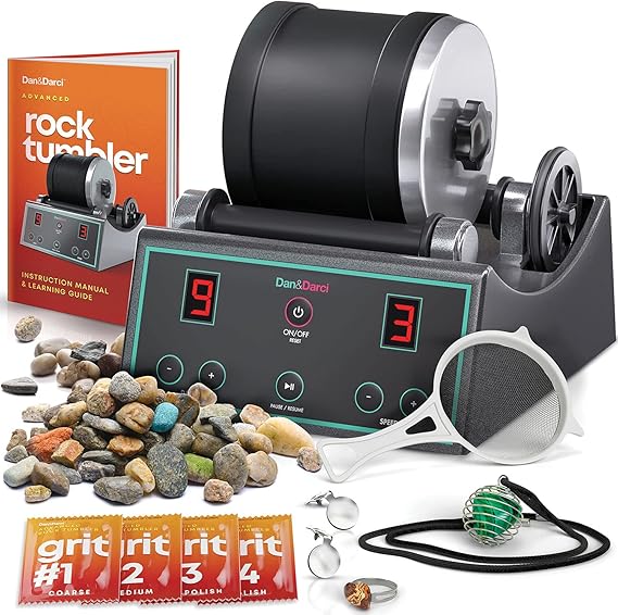 Dan&Darci Advanced Professional Rock Tumbler Kit - with Digital 9-Day Polishing Timer & 3 Speed Settings - Turn Rough Rocks into Beautiful Gems : Great Science & STEM Geology Toy for Kids All Ages | Digital 9-Day Polishing Timer & 3 Speed Settings - Great Science & STEM Geology Toy for Kids All Ages