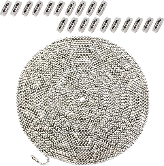 Ceiling Fan Pull Chain Extenders 32 ft Stainless Steel Beaded Chain with 40 Connectors, Fan and Light Pull Chain Extension for Fixtures