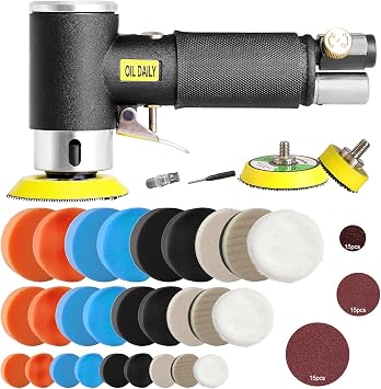 Mini Air Sander,Random Orbital Air Sander Kit,Mini Pneumatic Sander for auto sanding tools kits with 1/2/3inch Polishing Sponge & Wool Pads Sandpapers (1"2"3" Buffer&Sander Kit)
