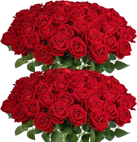 Auihiay 60PCS Red Roses Artificial Flowers, Velvet Silk Faux Roses, Realistic Red Flowers for Wedding Centerpieces, Cake, Bridal Bouquets, Home Decor, Anniversary, Valentine's Day Decorations | Realistic Red Flowers for Wedding Centerpieces, Cake, Bridal Bouquets, Home Decor, Anniversary, Valentine's Day Decorations