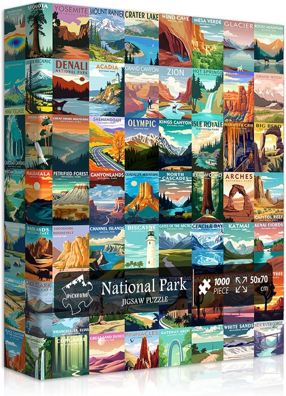 National Parks Puzzle for Adults 1000 Pieces,Travel Poster Landscape Puzzle Including Zion Yellowstone Yosemite, Nature Jigsaw Puzzles Scenery Mountain Scene