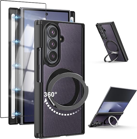 for Samsung Galaxy z Trifold Case, Magnetic Cases Compatible with MagSafe, Technical Fabric Carbon Fiber Design with 360 Ring Stand,Skin-Feel Shockproof PC Phone Cover with Screen Protector