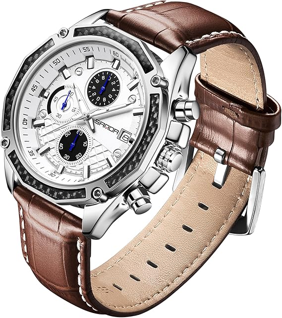 Mens Watches for Men Analog Quartz Watches with Waterproof Chronograph Calendar Leather Strap Stainless Steel Watch,Classic Stylish Fashion Sport Casual Business Wristwatch