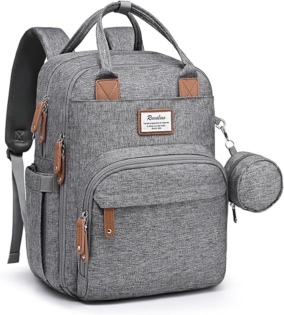 RUVALINO Diaper Backpack Large Diaper Backpack with Multifunctional Baby Bag and Mobile Changing Mat - Pacifier Holder - for Mom and Dad, One Size