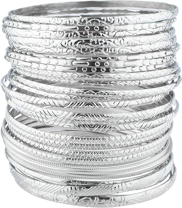 LUX ACCESSORIES Textured Heart Moon Infinity Multi Bangle Set (30 PC)