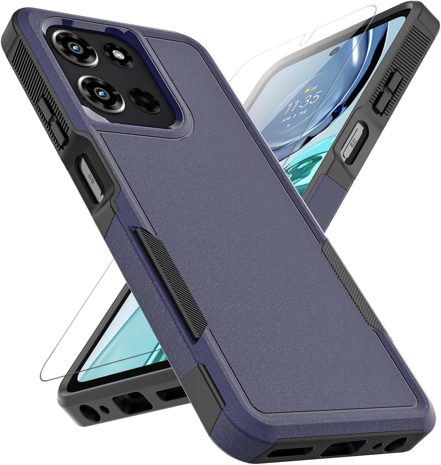 for Motorola Moto G 2025 Case: Dual Layer Protective Heavy Duty Cell Phone Cover Shockproof Rugged with HD Screen Protector - Military Protection Bumper Tough - Motorola Moto G 2025, Navy Blue