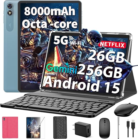 Android 15 Tablet 10 Inch, 2026 Tablet with Keyboard, 24GB+256GB+2TB Expand