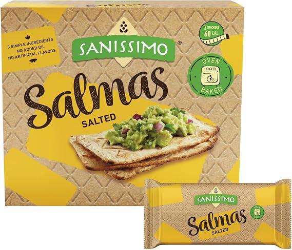 Sanissimo Salmas Oven Baked Corn Crackers, 100% Whole Grain Corn, Gluten Free, Non-GMO Project Verified, 8 Individually Wrapped Snack Packs (3 Crackers Each)