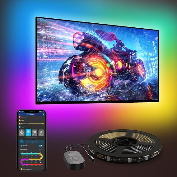 Govee TV LED Backlight, 3.8M RGBIC Strip for 55-65 inch TVs | Bluetooth and Wi-Fi Control, Works with Alexa & Google Assistant, Music Sync, 219+ Scene Modes, Adapter Power [Energy Class G]