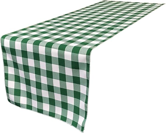 LA Linen Poly Table Runner, 14 by 108-Inch Checkered Gingham Hunter Green/White