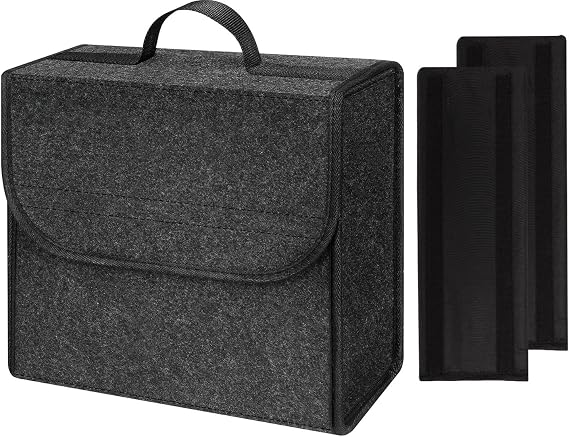 Einesin Upgrade Car Boot Bag Organiser with Reinforced Side Panels for Tools Breakdown Emergency Travel Tidy Van Caravan | Felt Bag in Black | Car Accessories Interior(30x15x30cm-1PC-Upgraded)