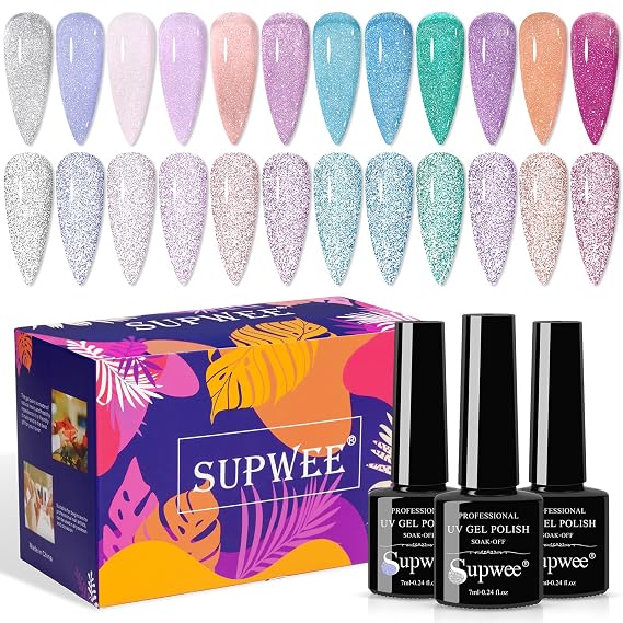 Reflective Glitter Gel Polish - 12 Colors Glitter Nail Polish