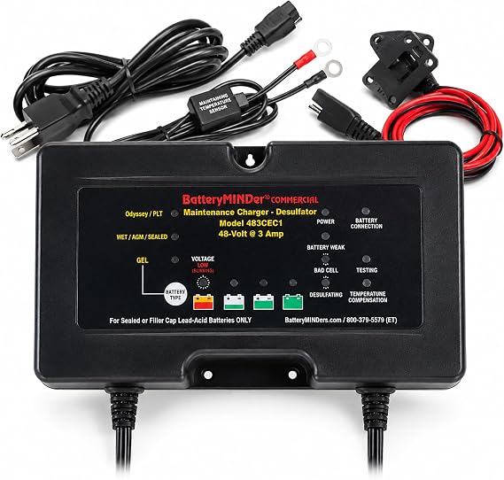 BatteryMINDer 48 Volt Golf Cart Battery Charger, Maintainer & Desulfator Smart Automatic Trickle Charger that Helps Restore Sulfated Lead Acid Batteries