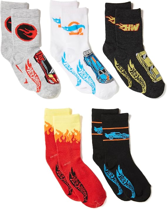 Hot Wheels Boys' Race Car 5 Pack Crew Socks