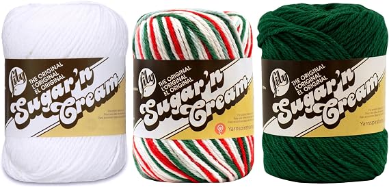 Bulk Buy: Lily Sugar 'n Cream Limited Edition 100% Cotton Yarn (Curated 3-Pack) (White, Mistletoe, Dark Pine)