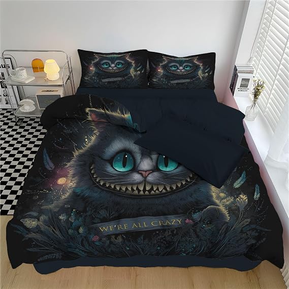 Animalsfunnycat Duvet Cover 100% Microfiber Queen Size Bat Bedding Set for Boys Girls Comforter Cover Bedroom Decor 3Pcs Zipper Closure with 2 Pillowcases