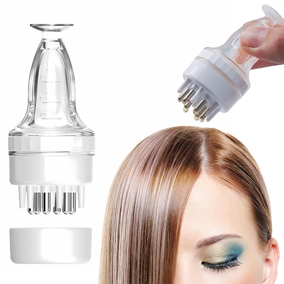 Hair Oil Applicator and Scalp Massager Bottle with Root Comb for Hair Growth and Oiling (White)