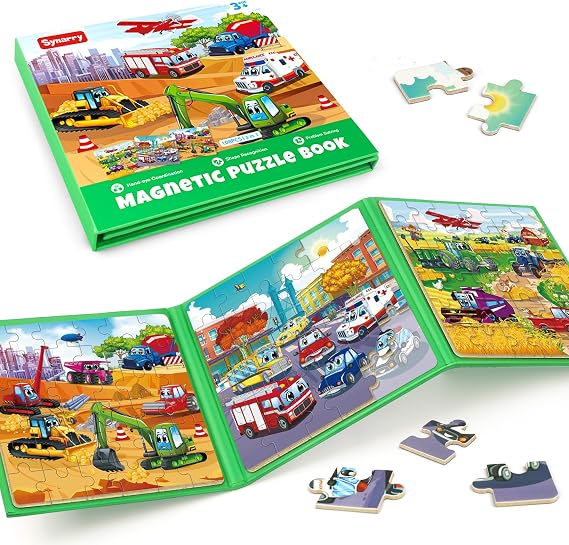 SYNARRY Vehicle Theme Magnetic Puzzle for Kids Ages 3-5, Travel Toys