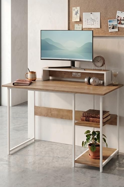 Vienna 2 Raflı Metal Ayak Çalışma Masası Laptop Bilgisayar Masası 60x120cm, Beyaz - Çam