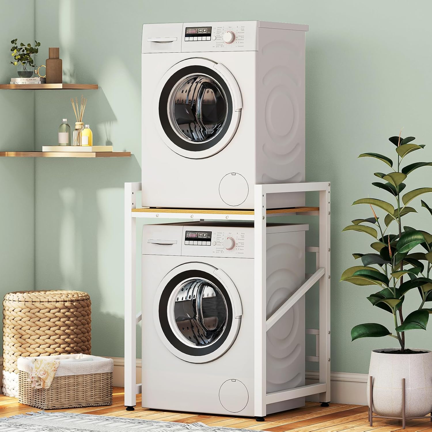 Drum Washing Machine Storage Rack,Height Adjustable Dryer Stand 400KG Load,Heavy Duty Over Washer Storage Shelf for Tumble Dryer,Dishwasher,Laundry (C)