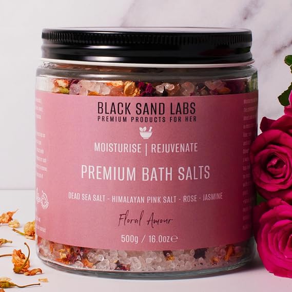 Premium Bath Salts for Her, Luxury Blend of Dead Sea & Himalayan Pink Salt, Rose Petals and Jasmine that Moisturises and Rejuvenates Skin, Luxury Bath Salts for Women (Floral Amour)