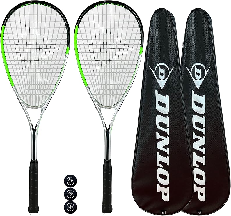 Dunlop Hyper Lite Max Squash Racket Twin Pack, inc Full Protective Covers & 3 Squash Balls