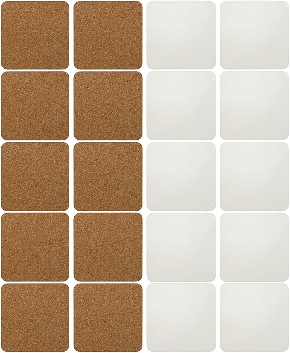 20Pcs Sublimation Square Coasters, 4x4in MDF Wooden Coaster Sublimation Cork Coasters, Replace for DIY Crafts Painting Home Decor
