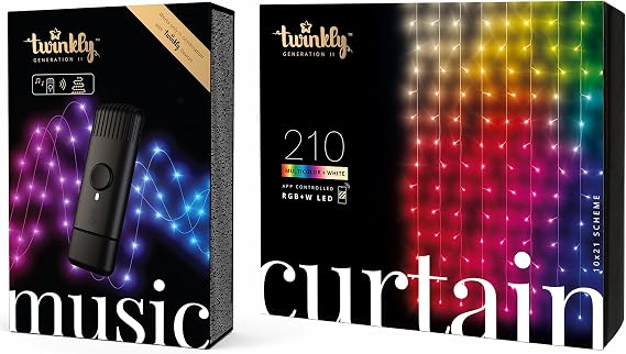Twinkly Music & Curtain Bundle - App-Controlled Lights with Bluetooth and Wi-Fi Powered Sound Sensor