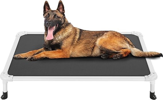 Veehoo Chew Proof Elevated Dog Bed, Cooling Raised Pet Cot, Silver Aluminum | Indestructible Dog Bed with Durable Textilene Mesh Fabric, No-Slip Feet for Indoor or Outdoor Use, 42", Large, Black