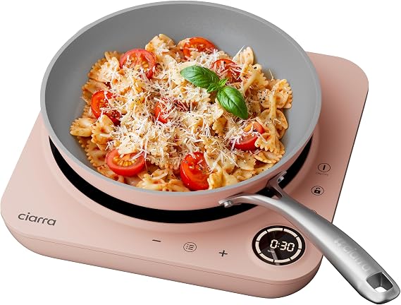 CIARRA Portable Induction Cooktop Slim Single Burner Electric Cooktop with Sensor Touch, Digital Timer & Safety Lock, Portable Stove Top Electric for Countertop Cooking, Induction Cooker, Pink