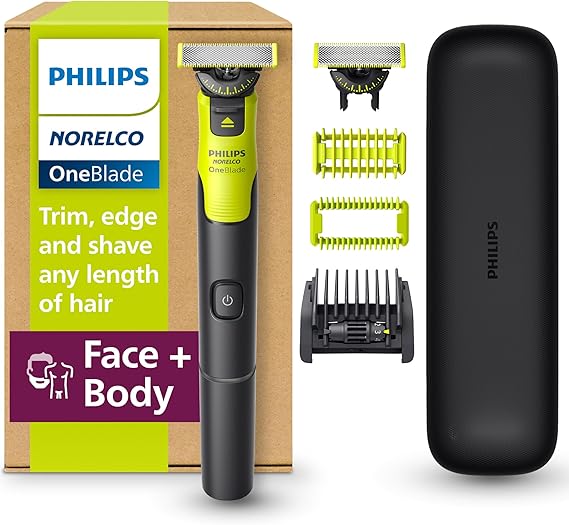 Philips Norelco OneBlade 360 Bağlantılı - Hibrit Yüz ve Vücut Elektrikli Düzeltici, Tıraş Makinesi ve Bakım Makinesi, 360 Blade Tech, 5'i 1 Arada Tarak, Gövde Kiti, Seyahat Çantası