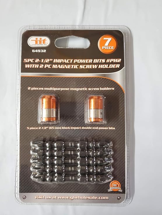 IIT 64932 2-1/2" Impact Power Bits PH2 With 2 pc Magnetic Screw Holder