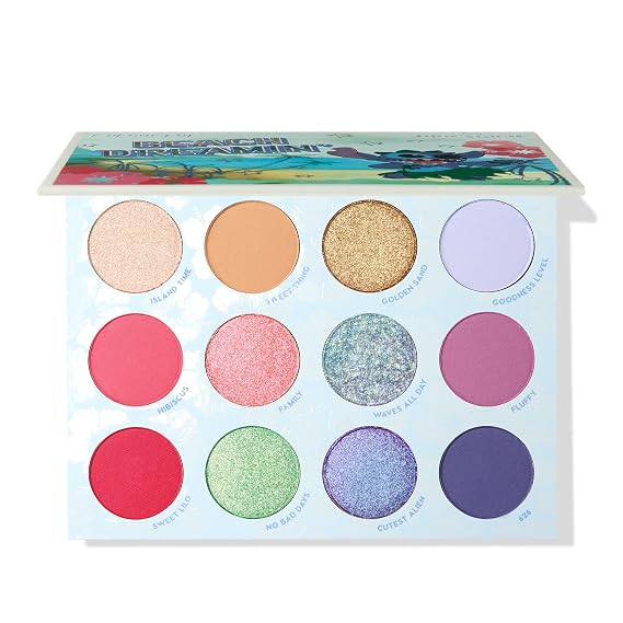ColourPop x Stitch Beach Dreamin Eyeshadow Palette - Limited Edition 12-Shade Matte, Metallic & Pearlescent Glitter Eyeshadow Palette - High-Pigment Eye Makeup with a Long-Wearing Formula (0.48 oz)