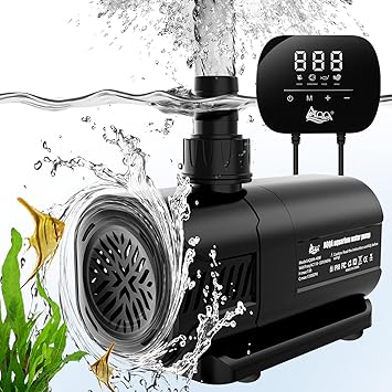 AQQA Aquarium Water Pump,Controllable Return Pump with LCD Display,Constant Flow Mode+Wave Making Mode+Feeding Mode,Submersible and inline Sump pump Pond Pump for Freshwater Saltwater (100W)