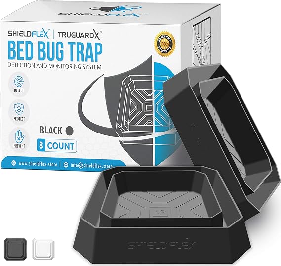 Bed Bug Trap - 8 Pack | TruGuard X Bed Bug Interceptors (Black) | Eco Friendly Bed Bug Traps for Bed Legs | Reliable Insect Detector, Interceptor, and Monitor