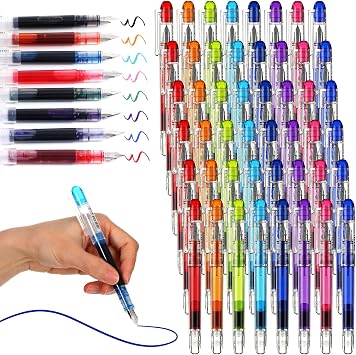 48 Pcs Disposable Fountain Pens Set, Colored Ink Fountain Pens for Writing, Extra Fine Nib Classic Design Calligraphy Large Capacity for Journaling, Drafting, Sketching, Doodling & Gifts