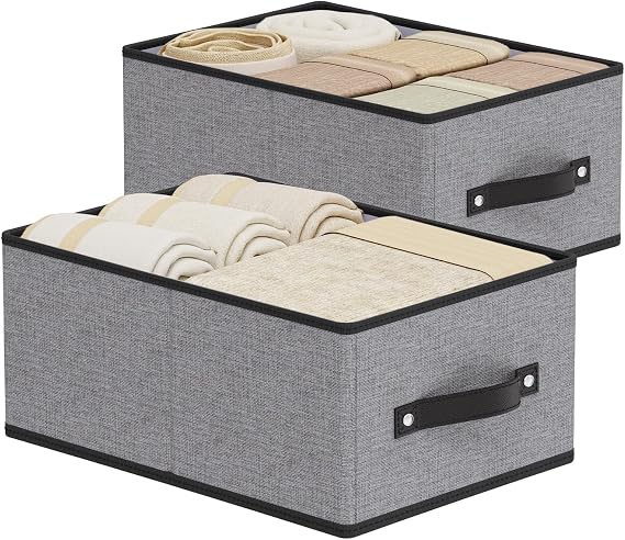 Pack of 2 Fabric Storage Boxes Storage Basket Grey 33 x 23 x 14 cm