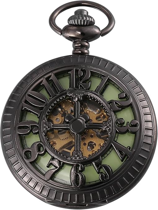 Carrie Hughes Mens Vintage Steampunk Luminous dial Mechanical Pocket Watch with Chain in Box WPK194