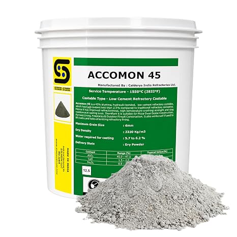 Castable Refractory 45% Alumina - 2822F Rated, High Temp Cement - 12.5 Lbs