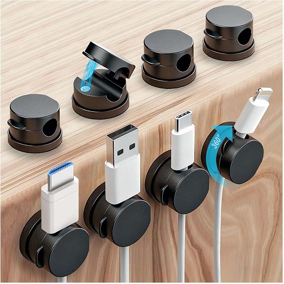 OneLeaf 8 Pack 360 Rotatable Strong Magnetic Cable Clips Cord Holder for Nightstand, 1s Lock Phone Charger Holder, Adhesive Magnetic Cord Clips for Home/Office/Car/Game Station, Smooth Adjustable